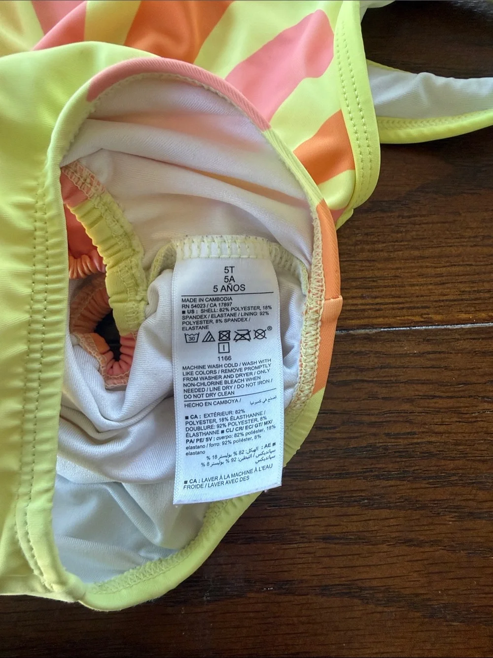 Old Navy Neon Yellow One-Piece Swimsuit with Pink & Orange Sunburst